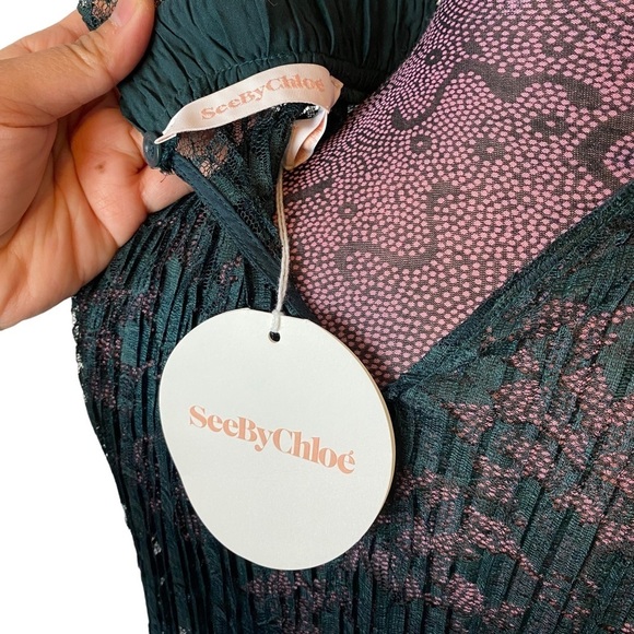 See By Chloe Sz 36 US 4 Deep Forest Green Lace Dress NEW - Picture 4 of 6